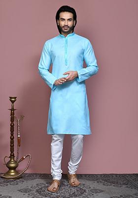 Firozi Embroidered Cotton Kurta Set For Men