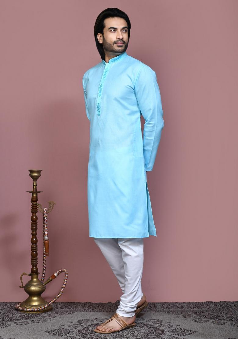Firozi Embroidered Cotton Kurta Set For Men