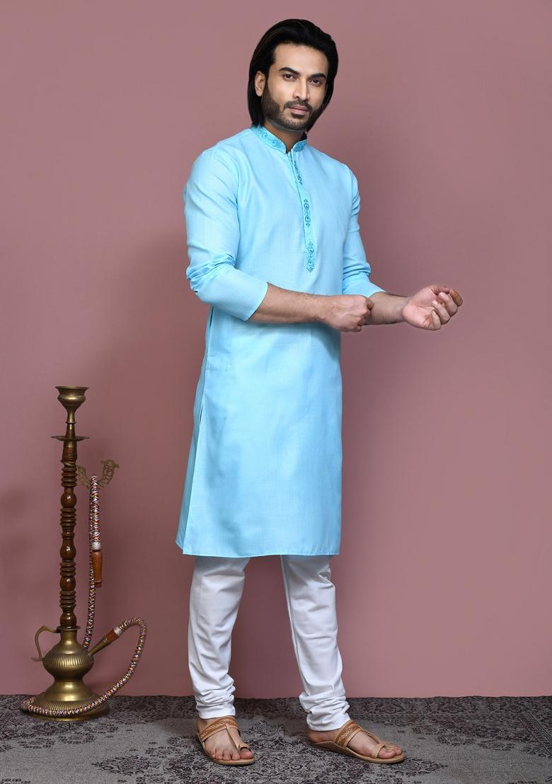 Firozi Embroidered Cotton Kurta Set For Men