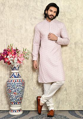 Rust Solid Cotton Kurta Set For Men