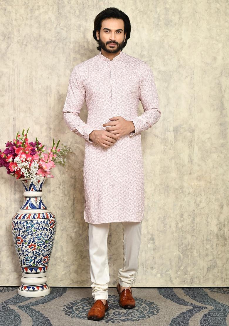 Rust Solid Cotton Kurta Set For Men
