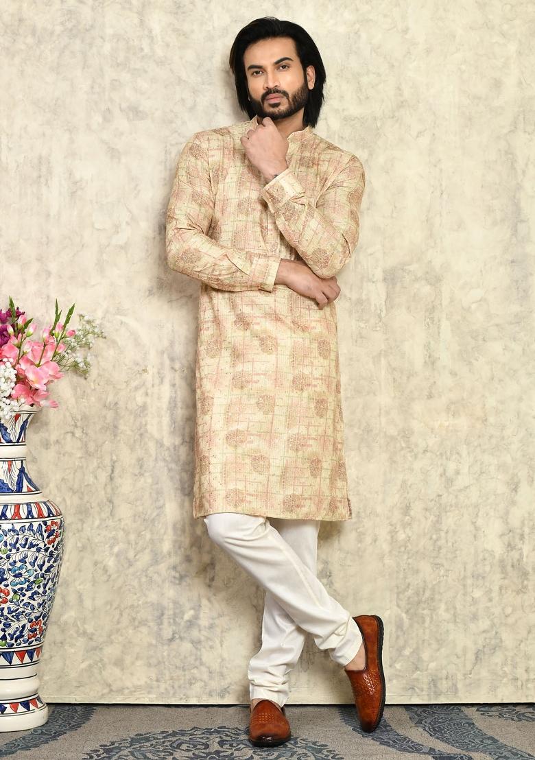 Mustard Yellow Solid Cotton Kurta Set For Men