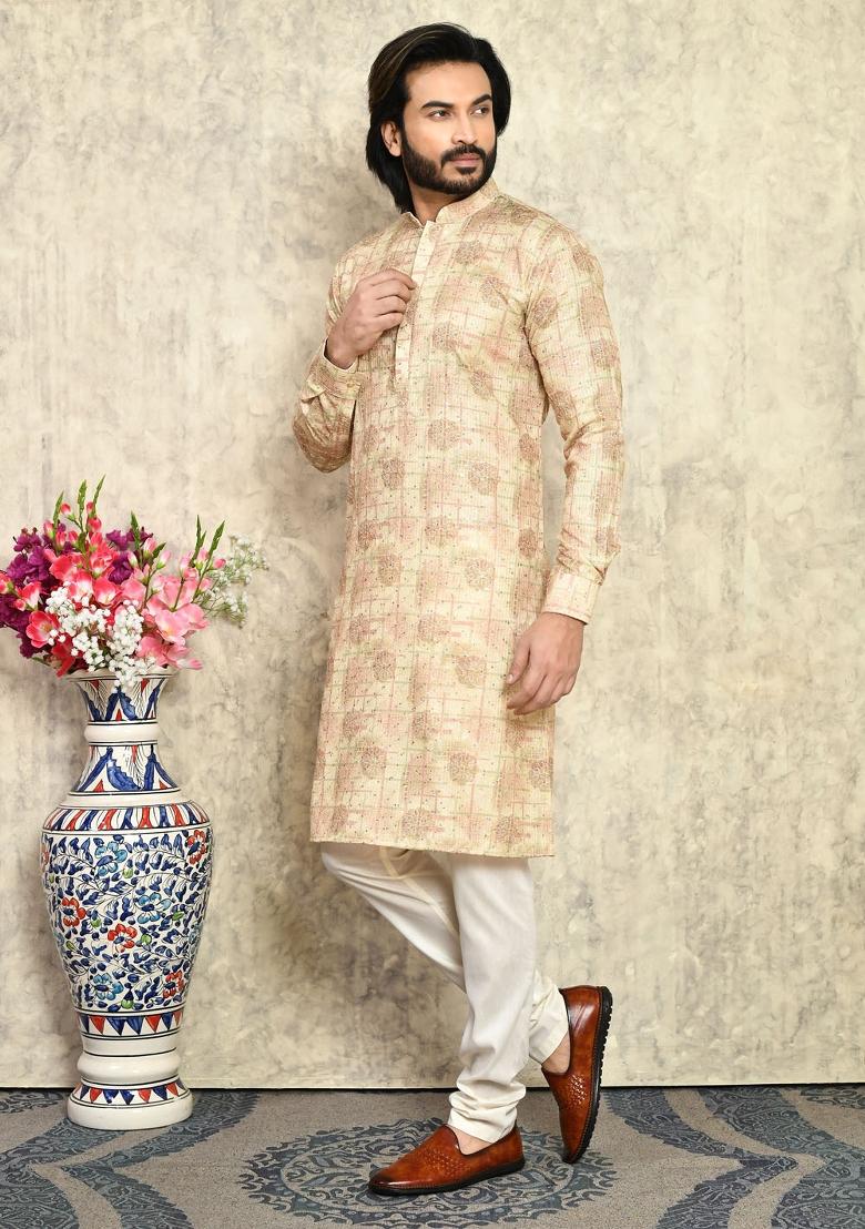 Mustard Yellow Solid Cotton Kurta Set For Men