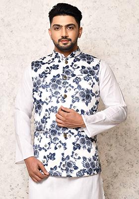 Multi Printed Silk Nehru Jacket For Men