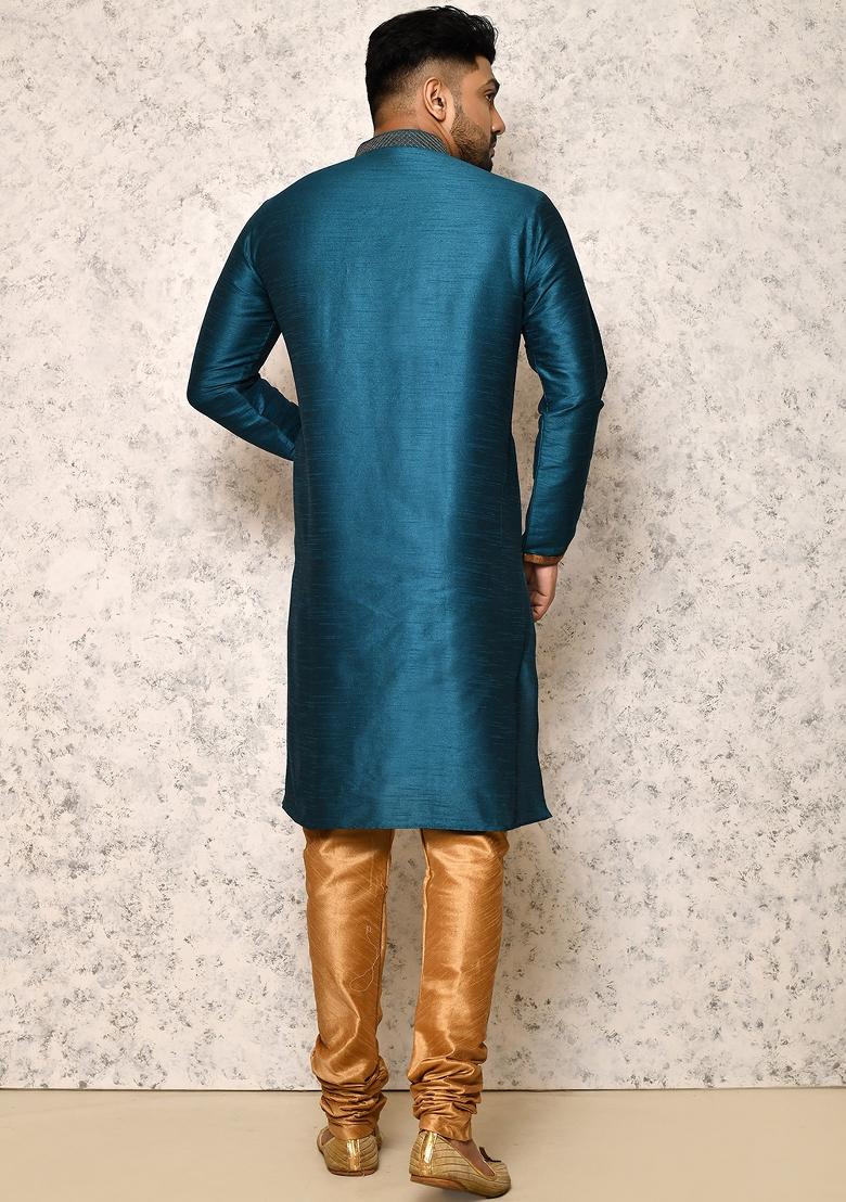 Rust Woven Silk Bandhgala Set For Men