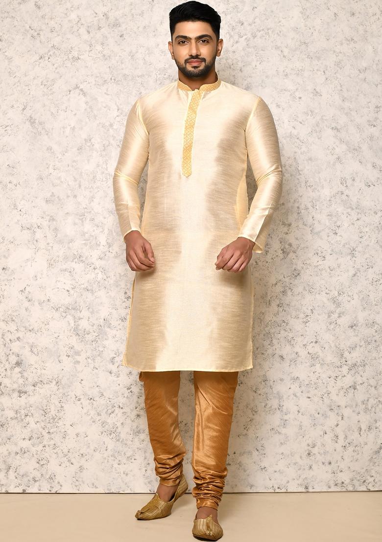 White Woven Silk Bandhgala Set For Men