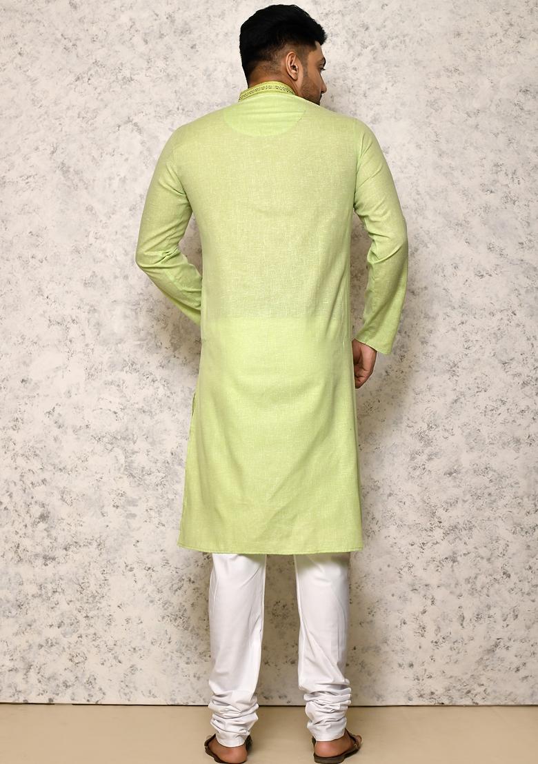 Pastel Embroidered Cotton Kurta Set For Men