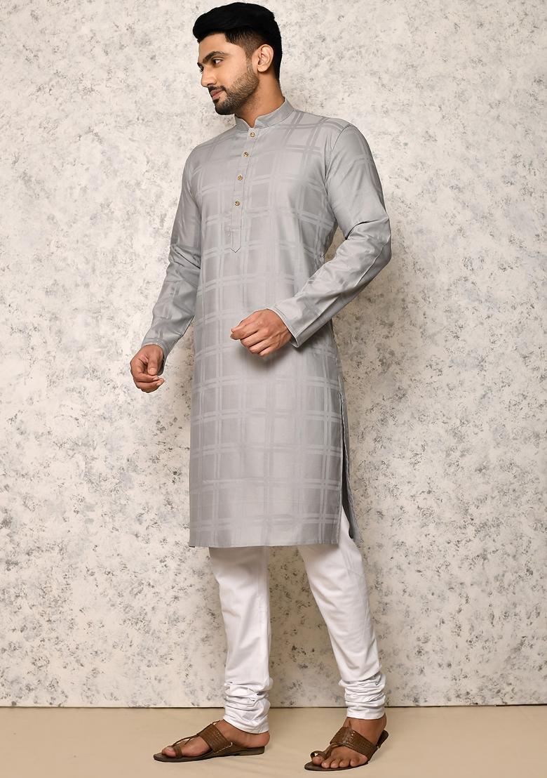 Purple Embroidered Cotton Kurta Set For Men
