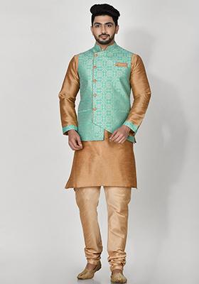 Firozi Printed Jacquard Kurta Set For Men