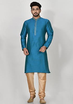 Firozi Embroidered Cotton Blend Kurta Set For Men