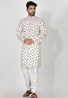 Brown Printed Cotton Blend Kurta Set For Men