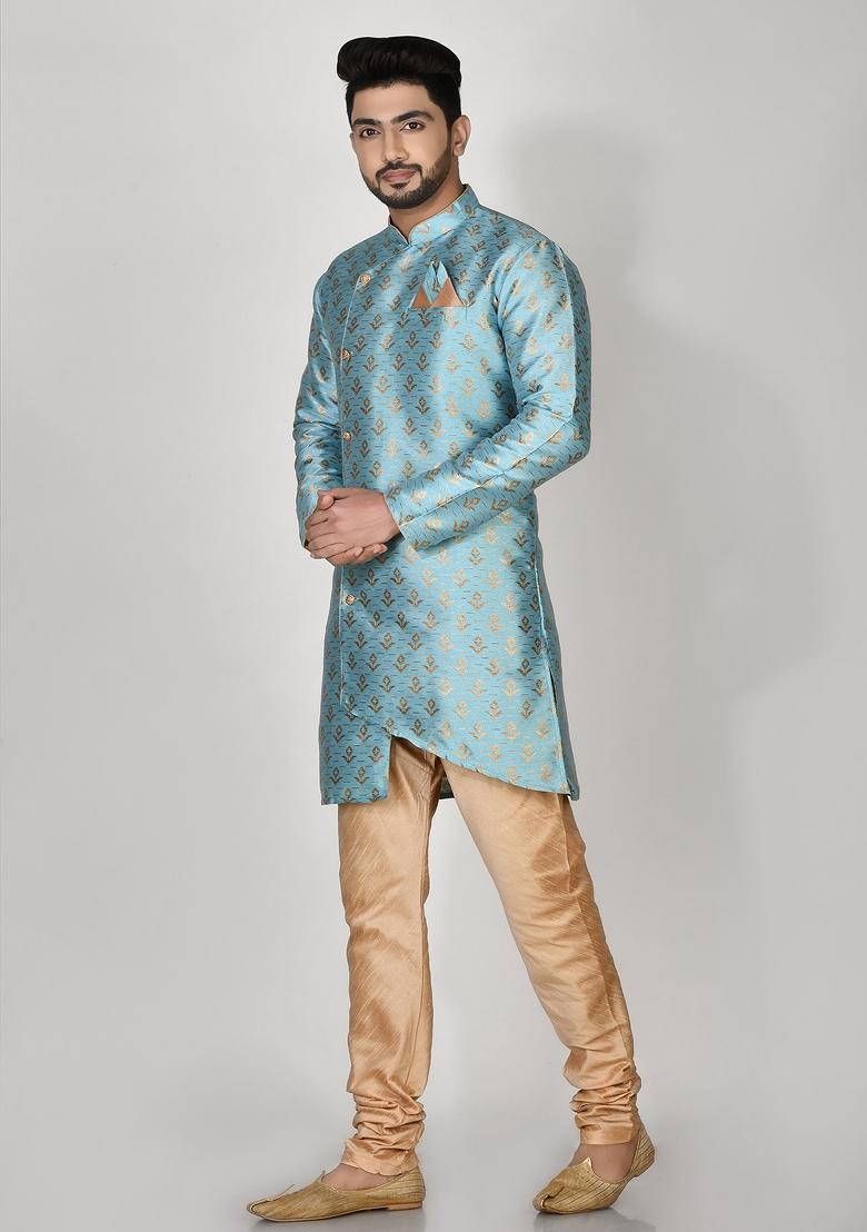 Firozi Printed Jacquard Kurta Set For Men