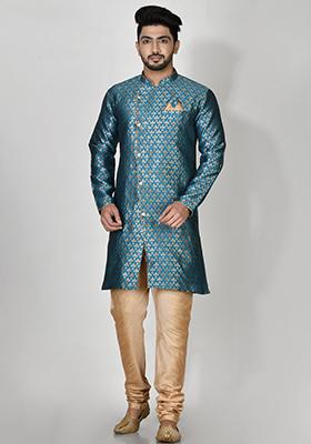 Firozi Printed Jacquard Kurta Set For Men