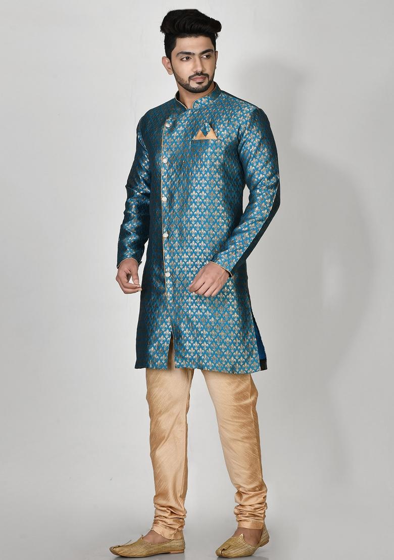 Firozi Printed Jacquard Kurta Set For Men