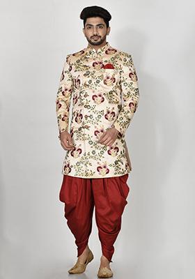 Multi Embroidered Silk Indo Western Sherwani Set For Men