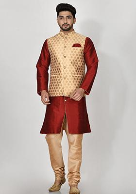 Multi Printed Jacquard Kurta Set For Men