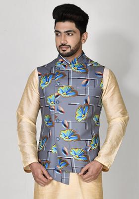 Multi Printed Cotton Nehru Jacket For Men