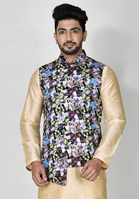 Multi Printed Cotton Nehru Jacket For Men