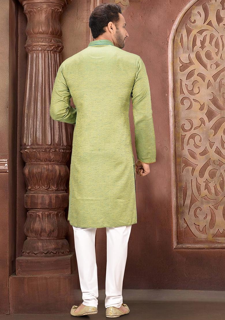 Pastel Embroidered Cotton Blend Kurta Set For Men