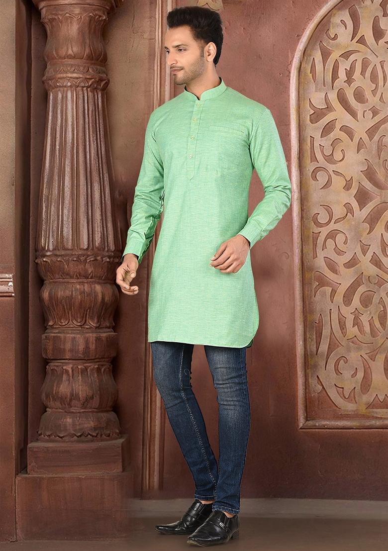Pastel Solid Cotton Blend Kurta For Men