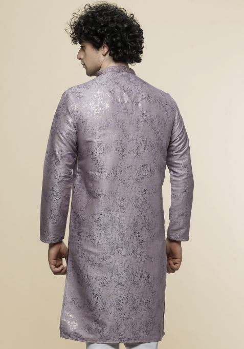 Purple Printed Art Silk Kurta For Men