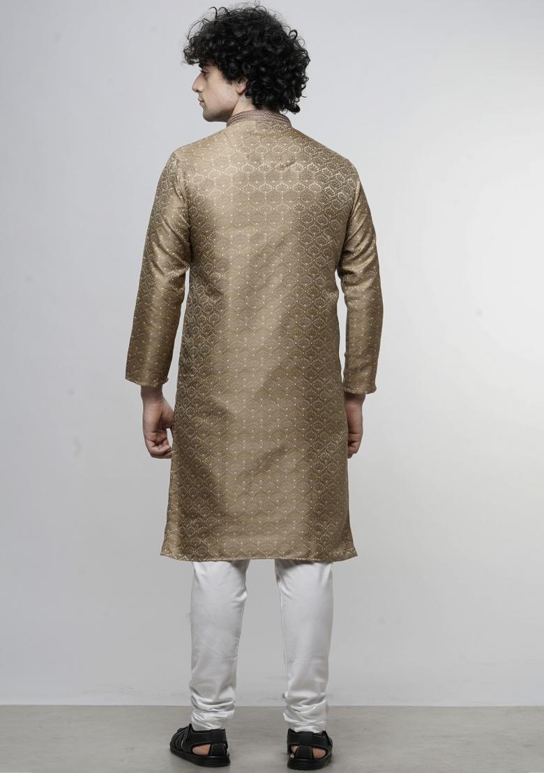 Brown Floral Print Cotton Blend Kurta For Men