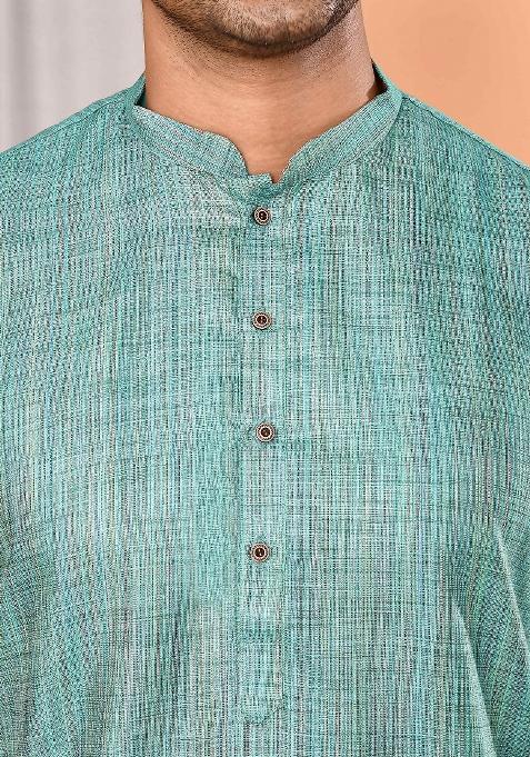 Sea Green Textured Cotton Kurta For Men