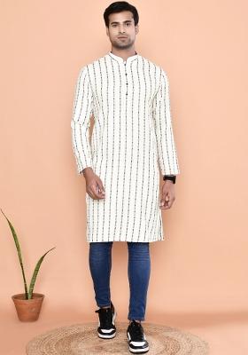 Brown Printed Cotton Blend Kurta For Men
