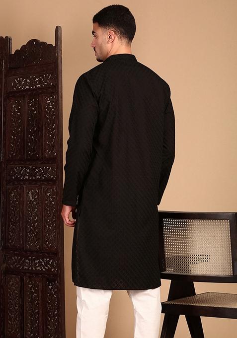 Black Chikankari Cotton Kurta For Men