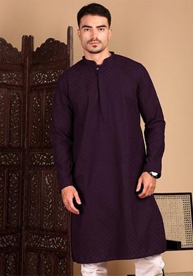 Purple Chikankari Cotton Kurta For Men