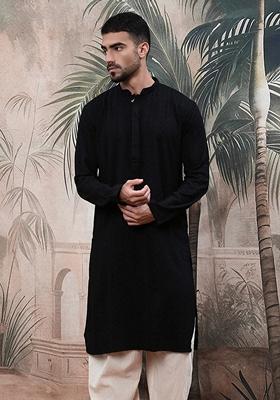 Black Chikankari Cotton Kurta For Men