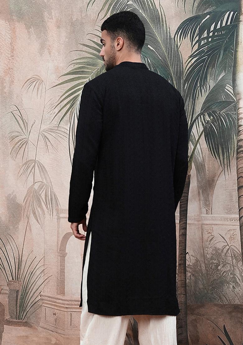 Black Chikankari Cotton Kurta For Men