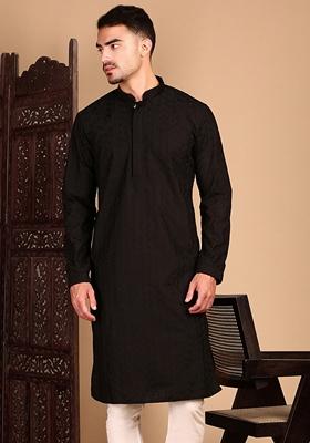 Black Chikankari Rayon Kurta For Men
