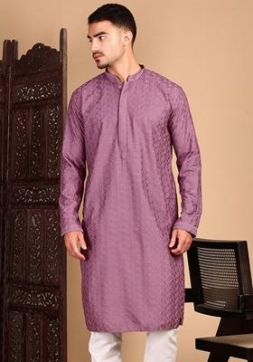 Mauve Chikankari Rayon Kurta For Men