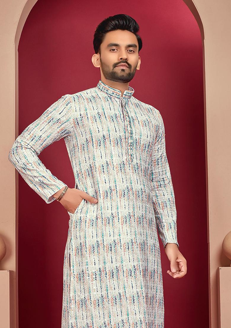 Multi Colour Digital Print Rayon Kurta Set For Men