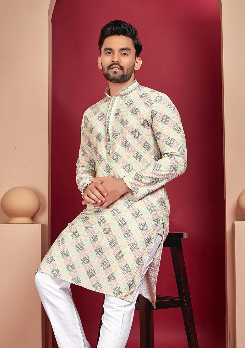 Multi Colour Digital Print Rayon Kurta Set For Men