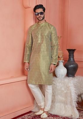 Green Pintux Work Jacquard Kurta Set For Men