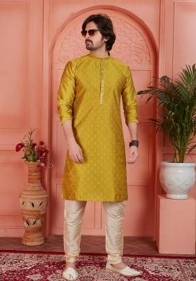 Golden Pintux Work Jacquard Kurta Set For Men
