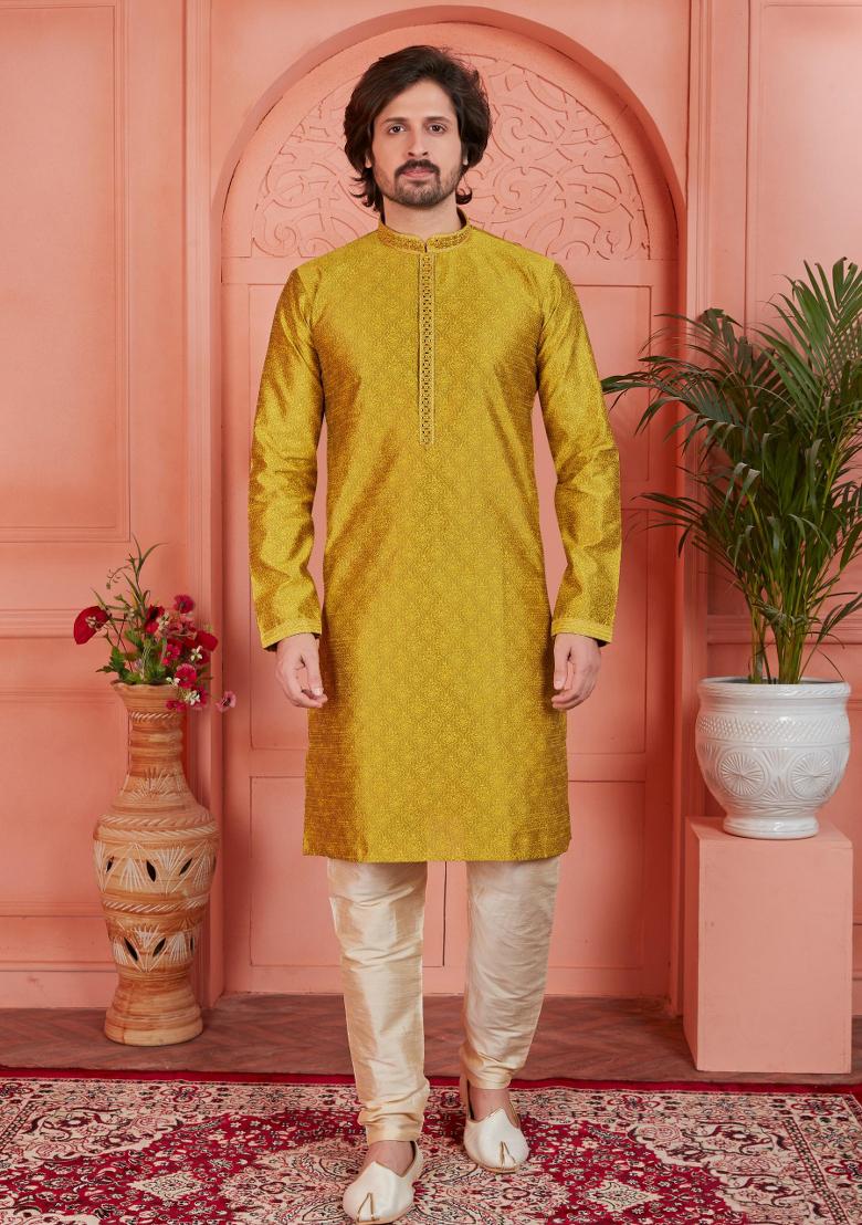 Golden Pintux Work Jacquard Kurta Set For Men