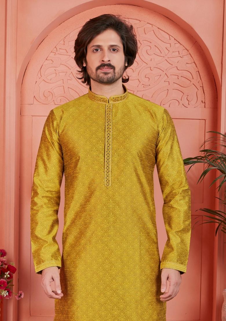 Golden Pintux Work Jacquard Kurta Set For Men