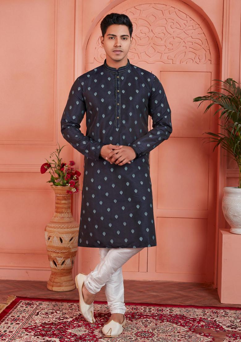 Violet Pintux Work Jacquard Kurta Set For Men