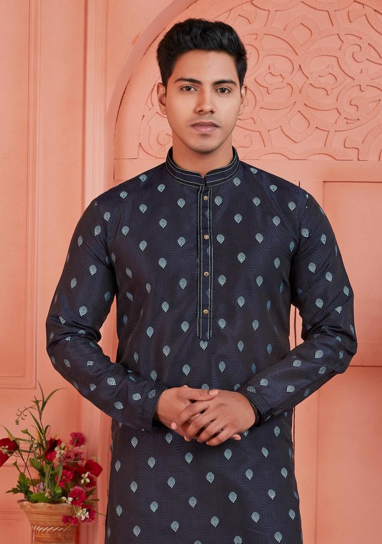 Violet Pintux Work Jacquard Kurta Set For Men