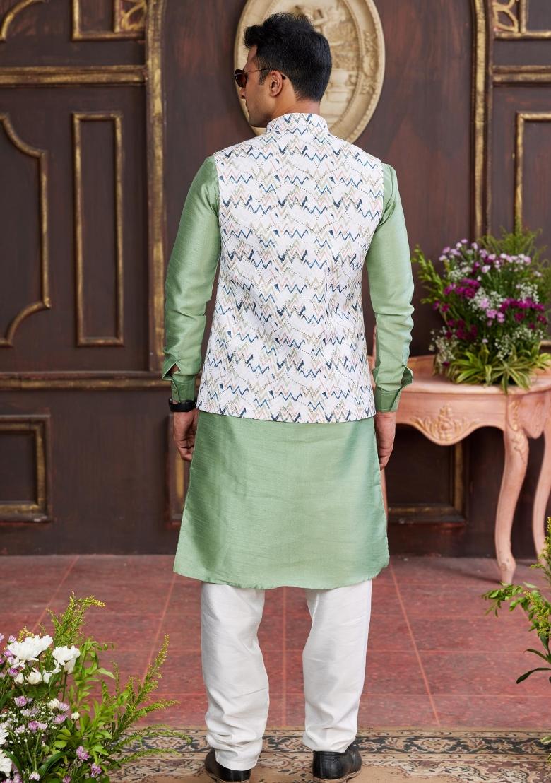 Multicolor Embroidered Art Silk Nehru Jacket Set For Men