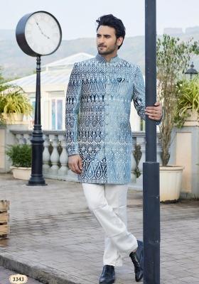 Teal Blue Solid Cotton Bandhgala Set For Men