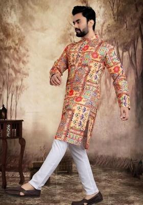 Multicolor Embroidered Cotton Kurta Set For Men
