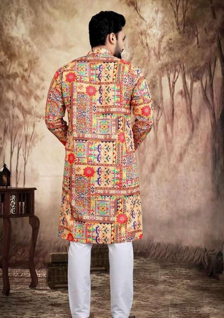 Multicolor Embroidered Cotton Kurta Set For Men - Indya
