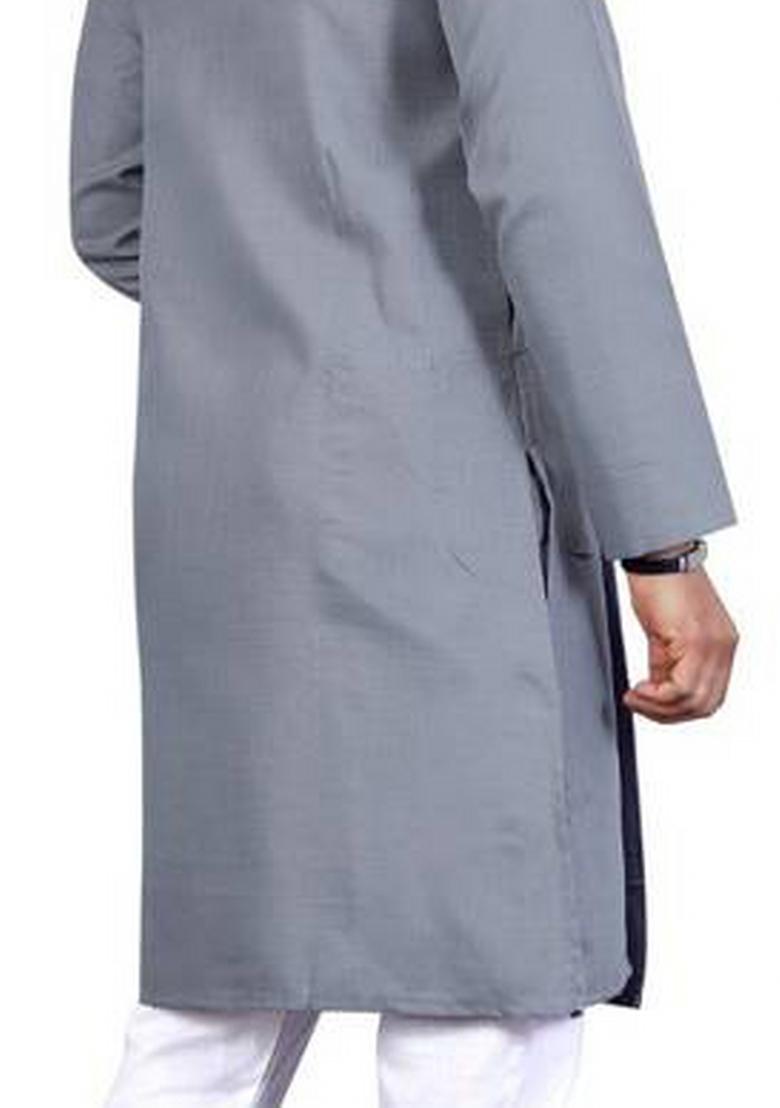 Grey Solid Cotton Kurta Set For Men