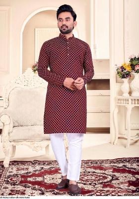 Purple Thread Work Cotton Kurta Set For Men