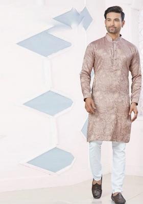 Brown Pintux Work Jacquard Kurta Set For Men