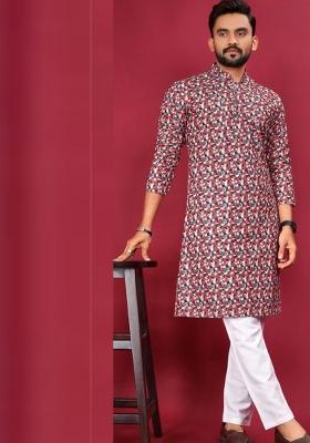 Multicolor Printed Cotton Kurta Set For Men